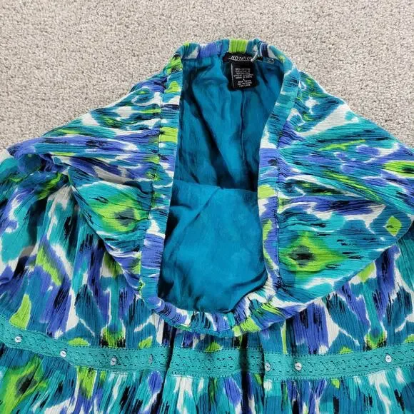 Vintage Notations A-line Skirt Womens L Blue Boho Watercolor Tiered Flowy Hippie - Picture 16 of 16